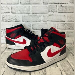 Air Jordan 1 Mid Bred Toe Nike 554724-079 Red White Black Size 13 Men's